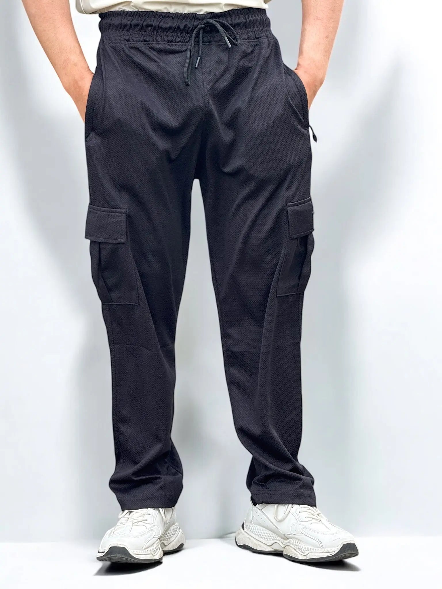 Black Texture Fabric Loose Fit Cargo Trouser HUMIS Fashion Store